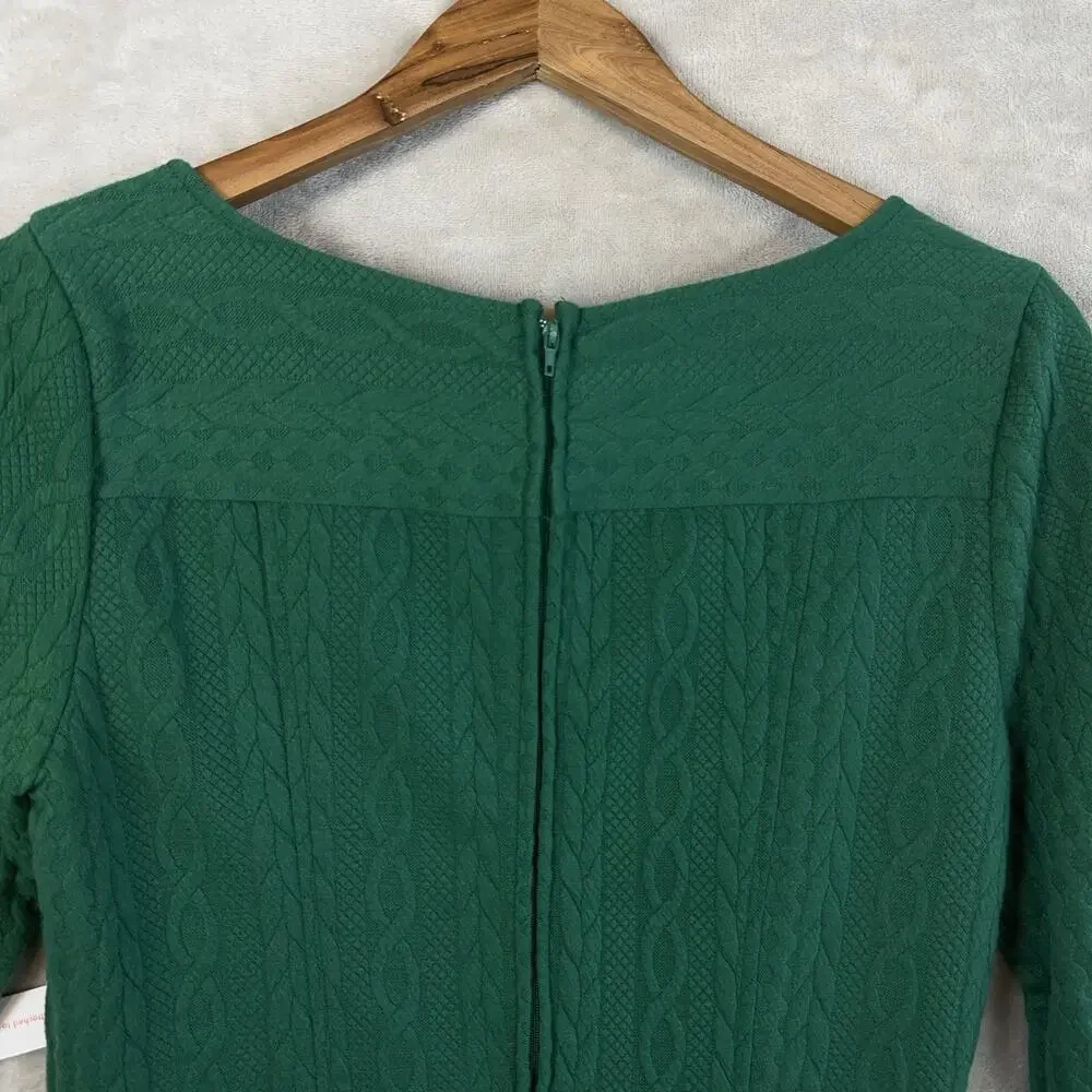 NWT MODCLOTH Braid My Entire Day 3/4 Sleeve Green Midi Dress Large Twee Cozycore